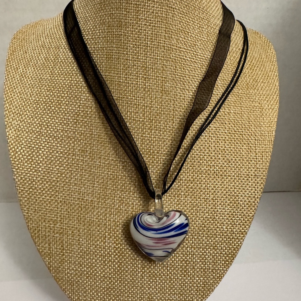 Heart Shaped Lampwork Glass Pendant Necklace